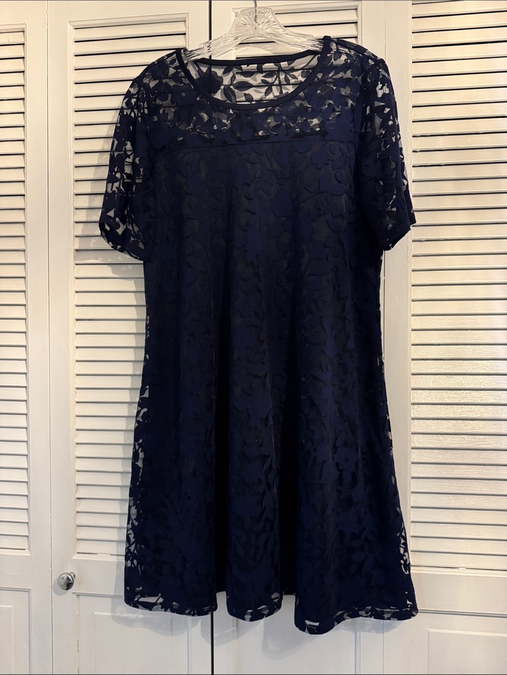 Nina Leonard Navy Floral Lace Dress